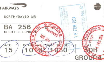 Boarding pass with many stamps