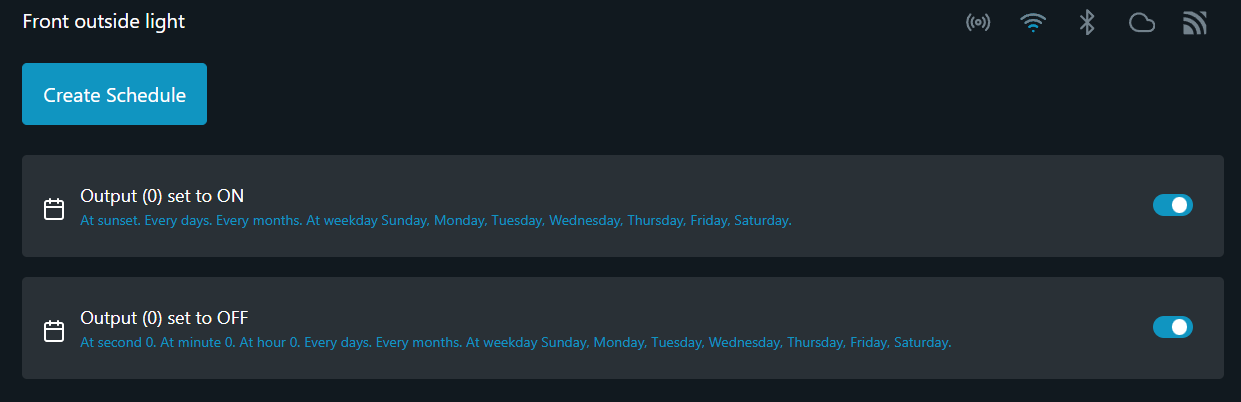 Sunset schedule on Shelly