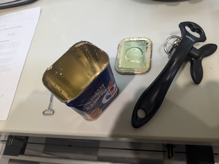 Smooth edge can opener and the corned beef tin I opened with it